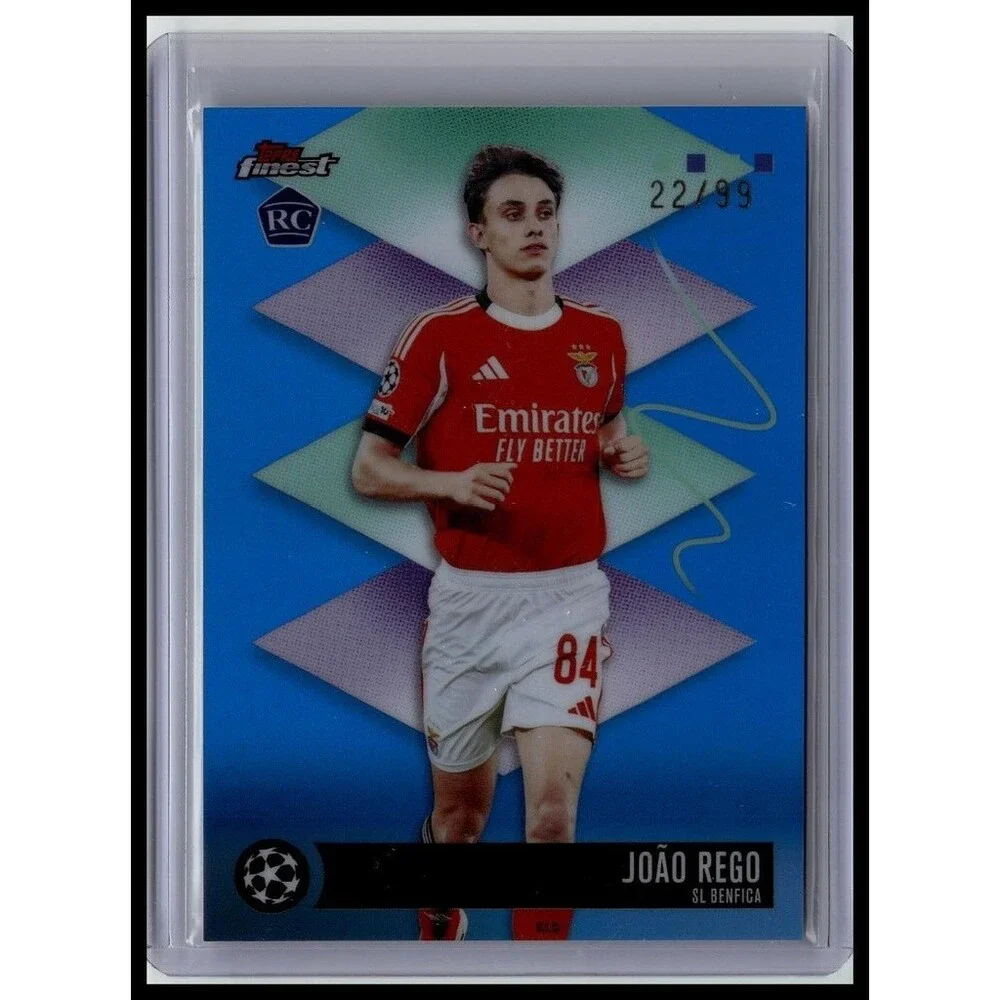 2026 Topps Finest UEFA #537 João Rego, SL Benfica RC Blue Refractor /99
